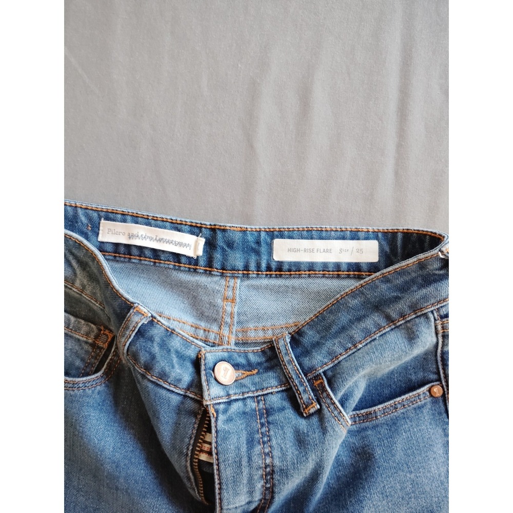 Anthropologie Pilcro and the Letterpress Medium Wash Flare Leg Jeans Fray Hem 25 - Picture 8 of 13